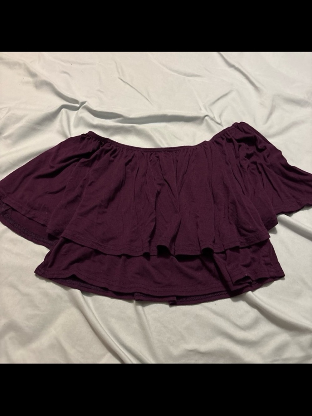 Off-Shoulder Ruffle Skirt in Deep Plum